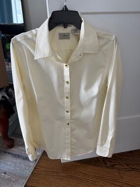 L.L. Bean Women’s Cotton Button-Up Shirt in Pale Yellow